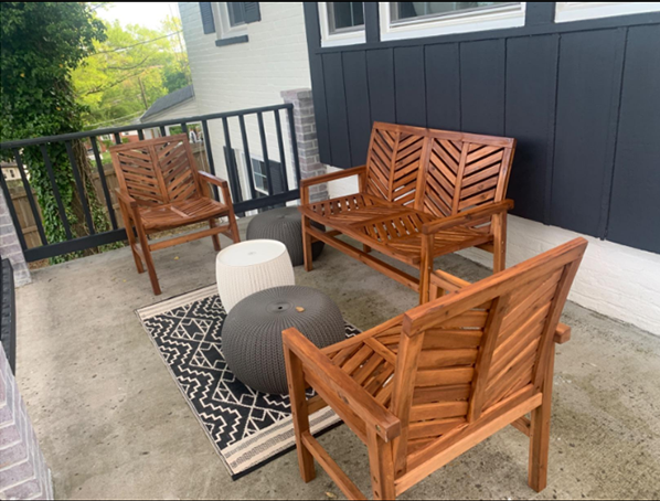 6 PERSON OUTDOOR WOODEN V-SHAPED PATIO FURNITURE DINING TABLE SET EXTENDABLE TABLE AND CHAIRS ALL WEATHER CONVERSATION GARDEN POOL SIDE BALCONY, 7 PIECES