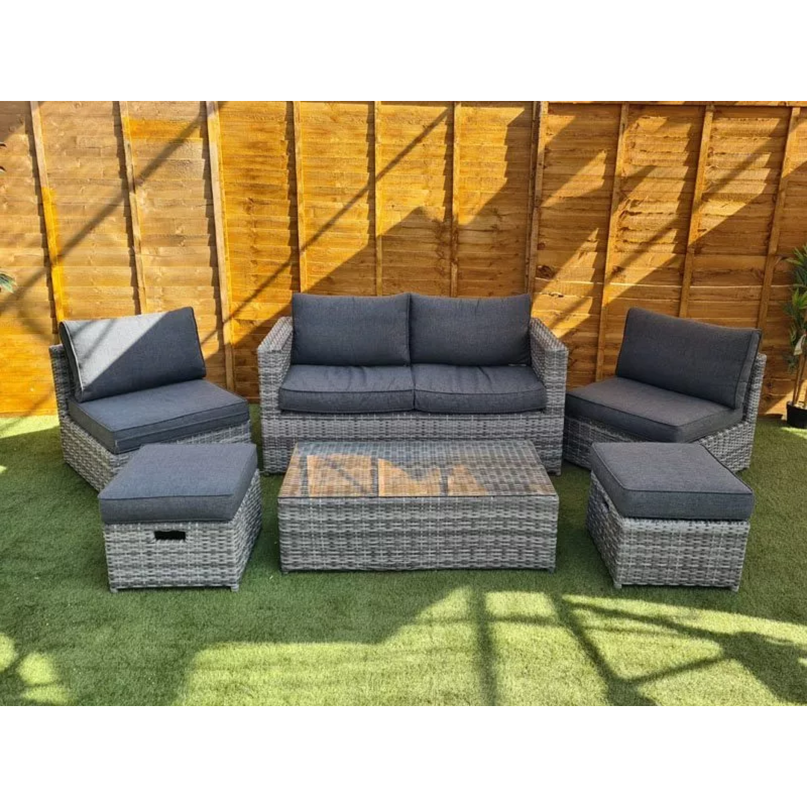 Sapcote 6pc Hideaway Lounge Set in Dark Grey Rattan