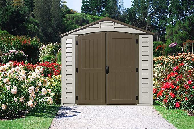 8’ x 8’ Plastic Garden Storage Shed Adobe & Brown Fire Retardant & All-Weather