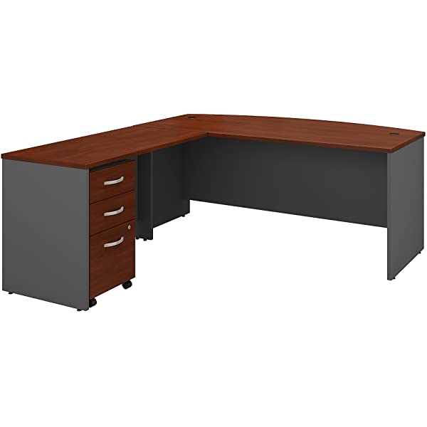 Bush Business Furniture Series C 72W Bow Front L Shaped Desk with 48W Return and Mobile File Cabinet in Hansen Cherry
