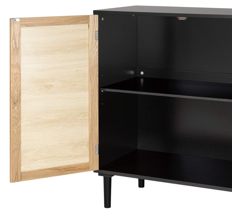 Finnhomy Sideboard Buffet Cabinet, Kitchen Storage Cabinet with Rattan Decorated Doors, Liquor Cabinet for Bar, Dining Room, Hallway, Cupboard Console Table, Accent Cabinet, 31.5X 15.8X 34.6 Inches