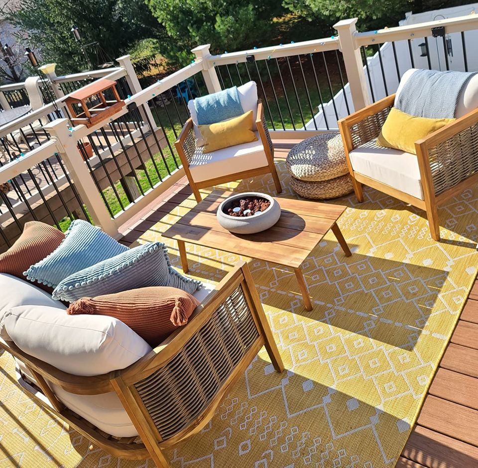 Burchett Outdoor 4 Pcs Chat Set - Acacia Wood and Wicker - TeakMixed BrownBeige.