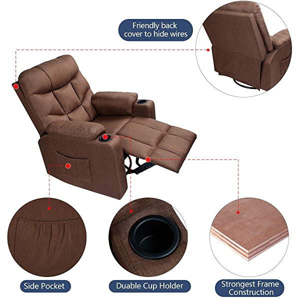 Esright Grey Fabric Massage Recliner Chair 360 Degrees Swivel Heated Ergonomic Lounge Chair