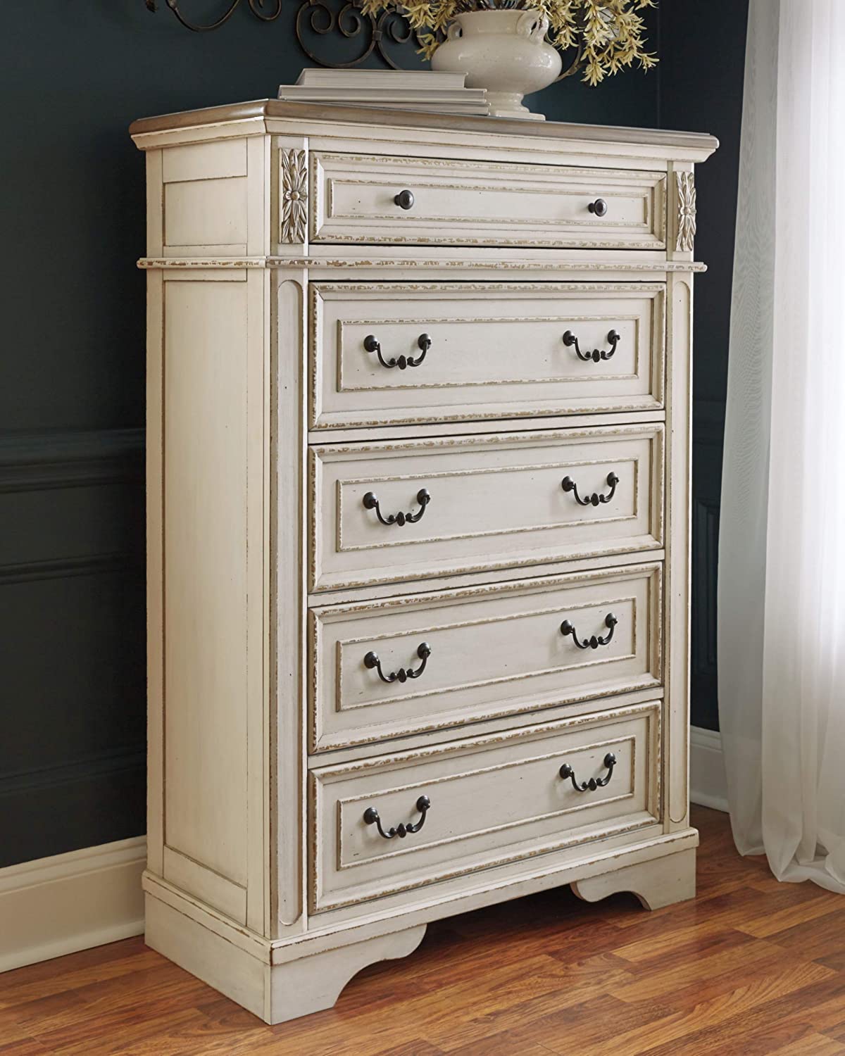 Signature Design by Ashley B743-46 Realyn Chest of Drawers Chipped White