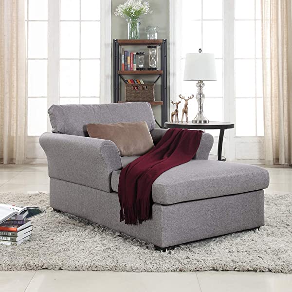 Casa Andrea Milano llc Classic and Traditional Ultra Comfortable Linen Living Room Fabric Chaise Couch Chair, Lounge, Grey