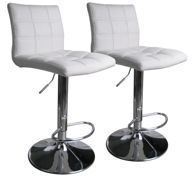 Modern Square PU Leather Adjustable Bar Stools with Back,Set of 2,Counter Height Swivel Stool by Leopard (Black)