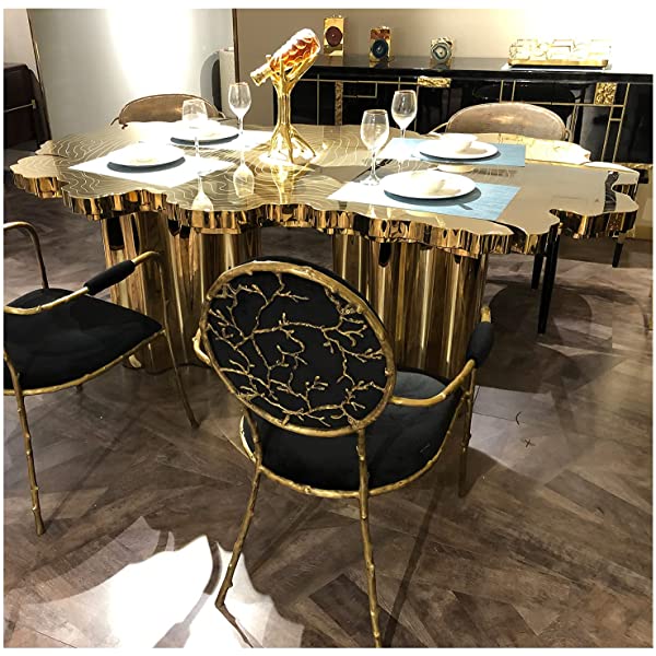 LeiJinNuo Modern Dining Set for Home, Kitchen, Dining Room wStorage Racks, Rectangular Table, Steel Frame, Gold
