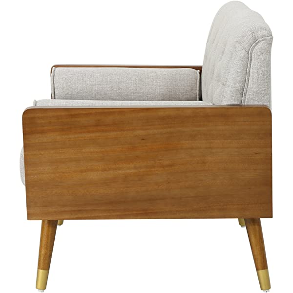 Christopher Knight Home Greta Mid Century Modern Fabric Club Chair, Beige, Dark Walnut